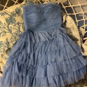 B Darlin Sparkling Layered Blue Dress